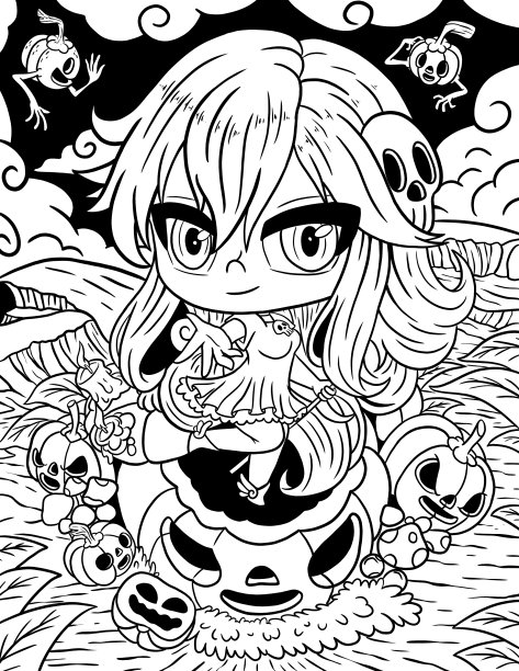 午夜恐怖惊悚哥特式涂色书图片下载