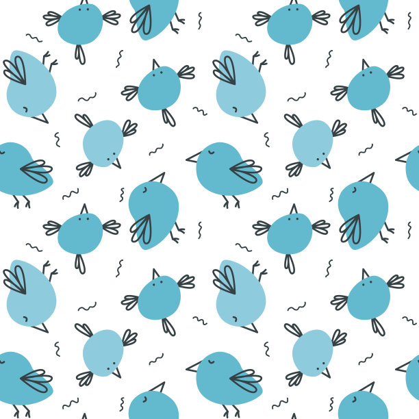 可爱的无缝模式与蓝鸟。一个简单的涂鸦打印设计的儿童服装，托儿所墙纸，婴儿产品。无休止的重复点缀图片下载