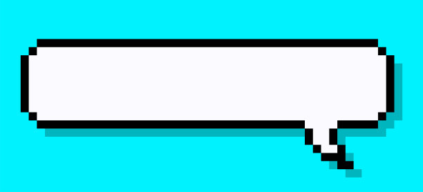 像素语音泡泡或聊天图标。像素艺术用阴影传播泡泡。8位风格的快速提示徽章或消息框的空像素模板。图片下载