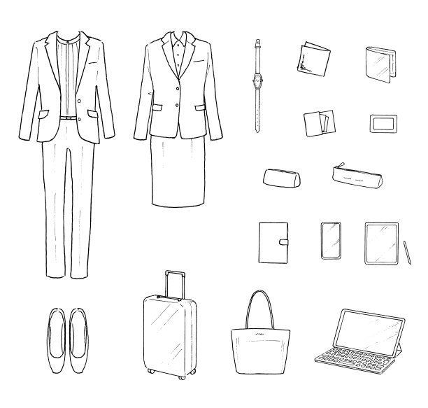 笔画插图的女性时尚和配饰套装图片下载