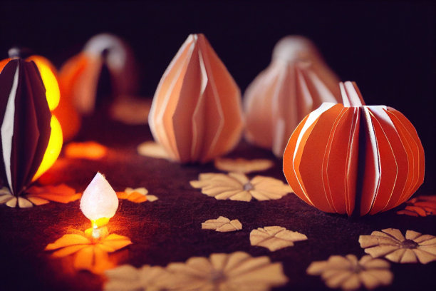 用万圣节色调的纸做的南瓜插画图片下载