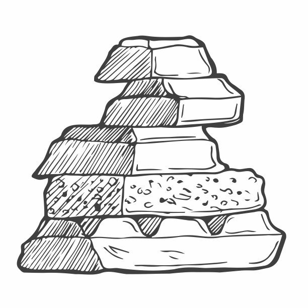 手绘巧克力。手工绘制的巧克力棒碎块，诱人的写实绘画。说明巧克力棒在白色背景。图片下载