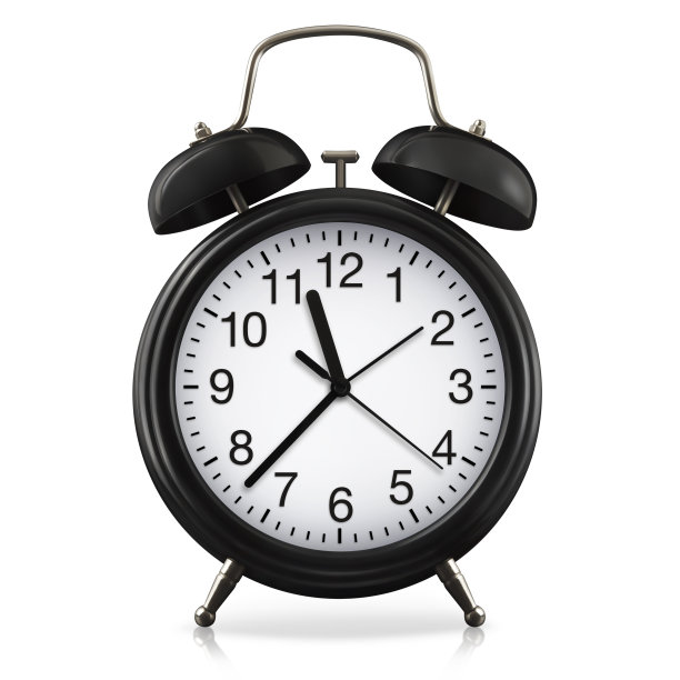 经典的钟式闹钟，白色背景隔离，黑色金属物体前视图静物图片下载