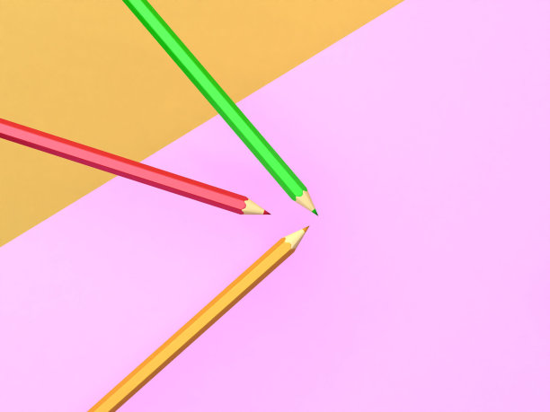 三色铅笔在彩色背景上的3d渲染，回到学校的概念图片下载