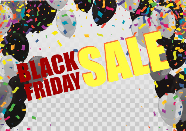 黑色星期五销售横幅布局海报或传单设计气球和五彩纸屑。矢量插图。文本。图片下载