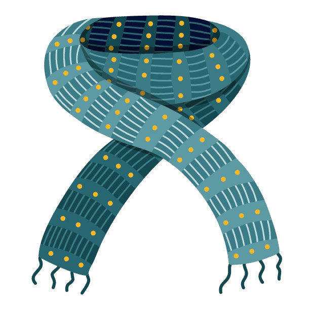 可爱的针织围巾与条纹和点。冬秋保暖羊毛针织衫，适合寒冷天气。手绘矢量剪贴画孤立在背景上。冬天的衣服和配件。羊毛围巾。图片下载