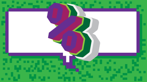 百分比的迹象。像素字与几何图形背景。向量卡通插图。图片下载