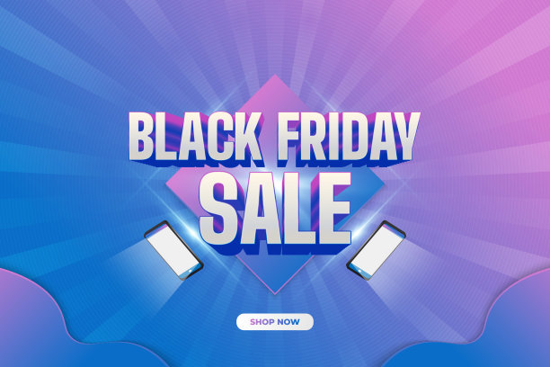 黑色星期五销售横幅或海报与智能手机灯的彩色背景图片下载