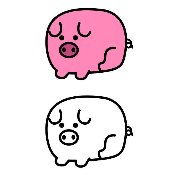 插图孤立的彩色和黑白猪图片下载