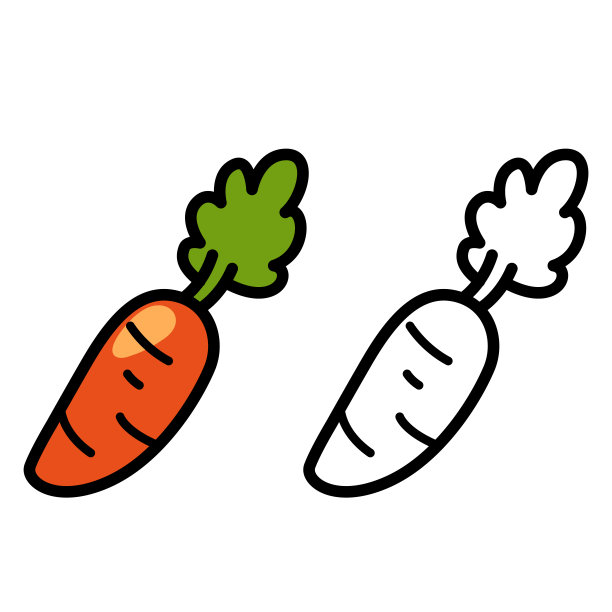 插图孤立的彩色和黑白胡萝卜涂色书图片下载