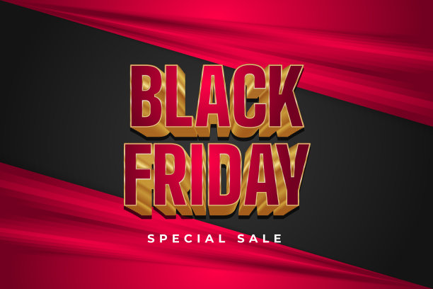 黑色星期五销售横幅或海报与3d优雅的文字和黑色和红色的背景图片下载