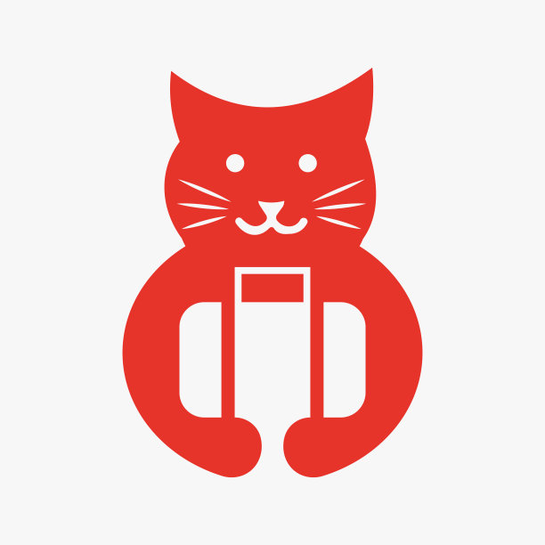 猫旅行袋标志负空间概念矢量模板。猫拿着旅行袋的符号图片下载