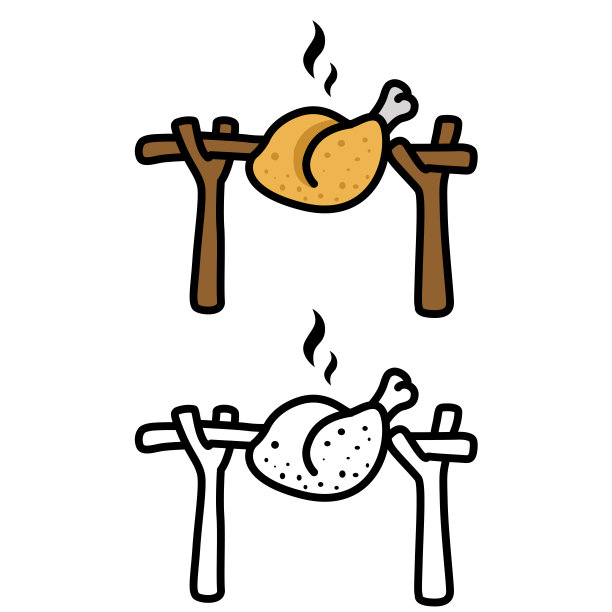 插图孤立的彩色和黑白烤鸡图片下载