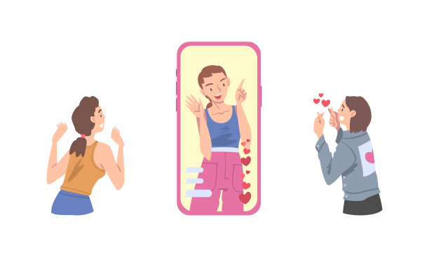 博客网红在智能手机上与热情的粉丝交谈卡通矢量插画图片下载