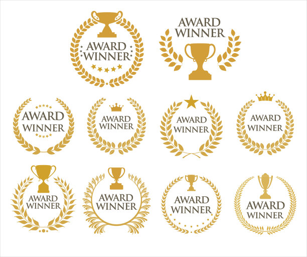 得奖者徽章集合金月桂花环黑色文字图片下载
