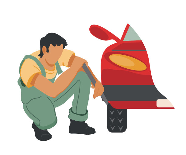 轮胎钳工更换或修理汽车车轮。轮胎店和服务横幅模板。图片下载