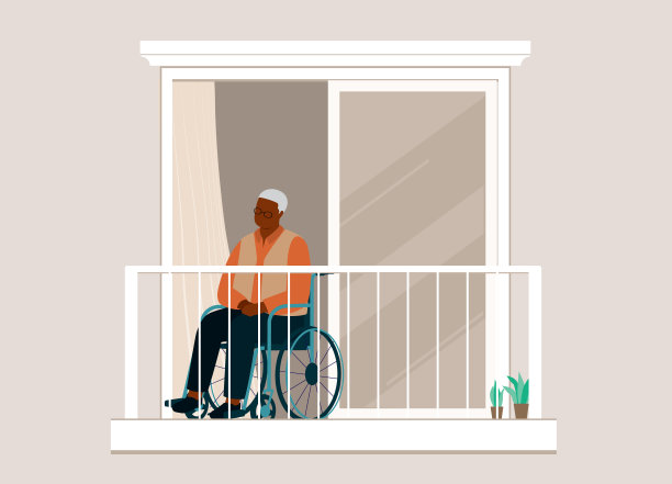 坐在轮椅上的黑人老人。图片下载