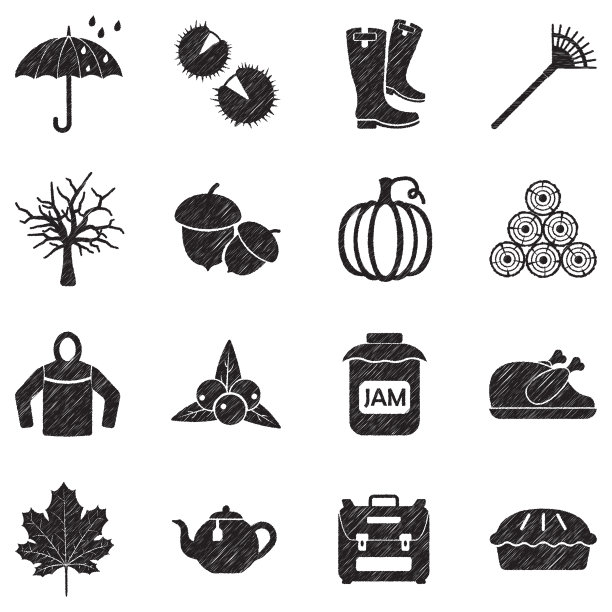 秋季图标。黑色涂鸦设计。矢量插图。图片下载
