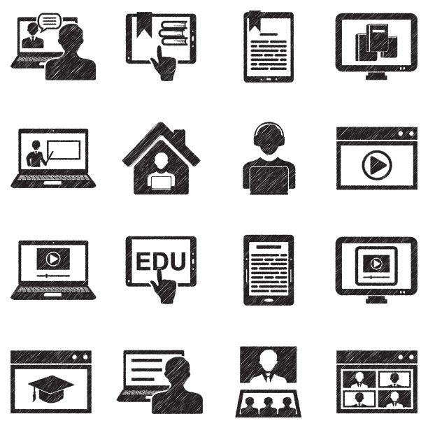 电子学习图标。黑色涂鸦设计。矢量插图。图片下载