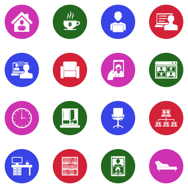 在家工作图标。圆形白色平面设计。矢量插图。图片下载