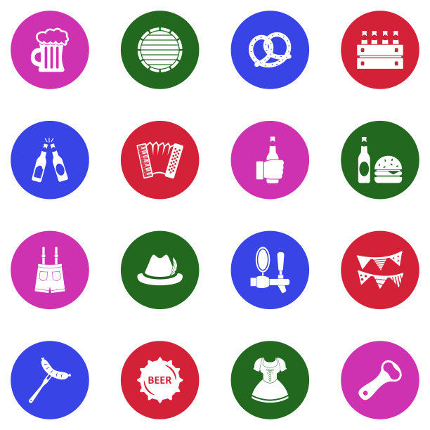 啤酒节图标。圆形白色平面设计。矢量插图。图片下载