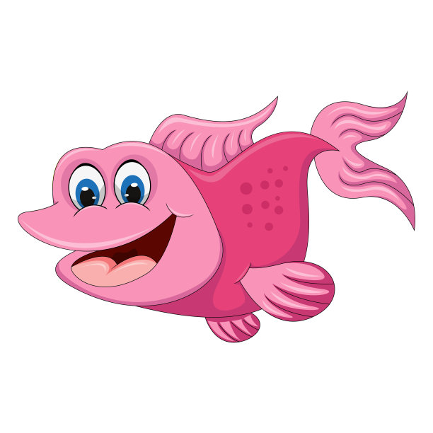 鱼的粉红色和大大的微笑友好的卡通矢量插画图片下载