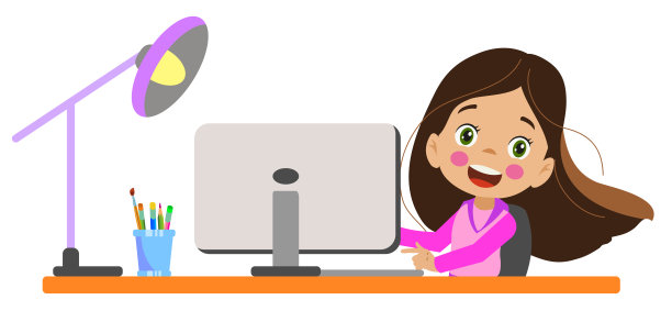 可爱的女孩在桌子上摆弄他的电脑图片下载