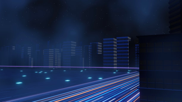 3d渲染的赛博朋克夜城景观概念。灯光在黑暗的场景中发光。晚上的生活。5g技术网络。超越世代和未来的科幻首都和建筑场景。图片下载
