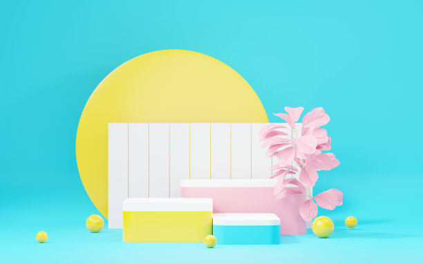 3d模型讲台与最小的干净设计。用于产品和化妆品展示的台座。抽象多彩的广告场景。推销的背景。图片下载