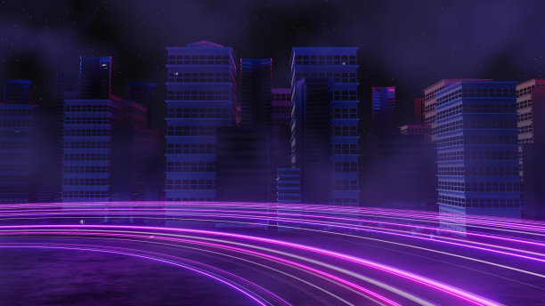 3d渲染的赛博朋克夜城景观概念。灯光在黑暗的场景中发光。晚上的生活。5g技术网络。超越世代和未来的科幻首都和建筑场景。图片下载