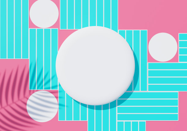 白色空白圆柱形框架的3d渲染顶视图，用于模拟和展示棕榈叶、大地色调和紫色墙壁背景的阴影产品。创意概念。寡妇的影子。图片下载