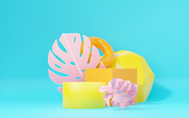 3d模型讲台与最小的干净设计。用于产品和化妆品展示的台座。抽象多彩的广告场景。推销的背景。图片下载