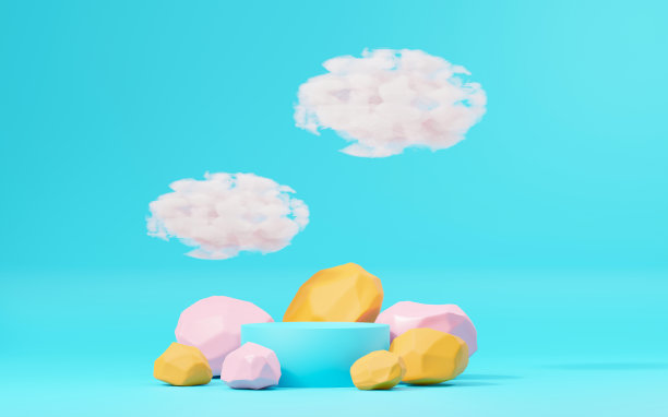 用于产品展示和广告的三维渲染抽象展示平台。简洁的场景背景设计。用于模拟的空基座。化妆用粉彩空舞台。图片下载