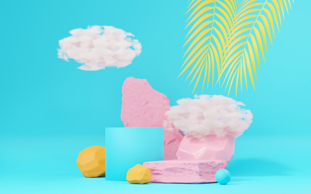 用于产品展示和广告的三维渲染抽象展示平台。简洁的场景背景设计。用于模拟的空基座。化妆用粉彩空舞台。图片下载