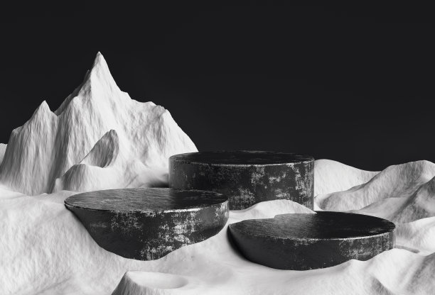 山地景观和平台的黑白三维渲染模型，用于产品展示图片下载