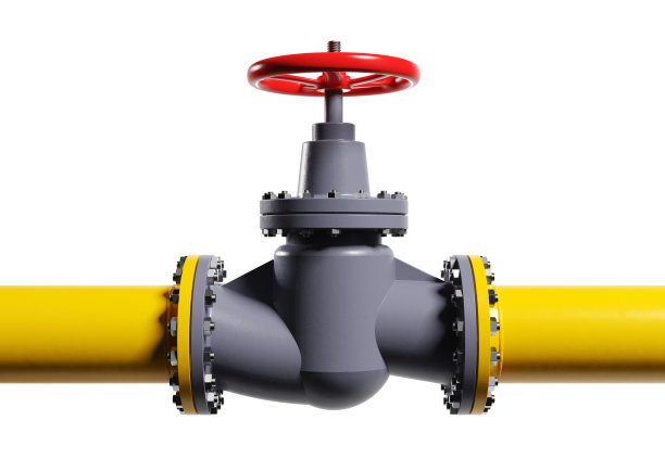 带煤气龙头的煤气管道。煤气管道，煤气工厂，仓库。3 d演示。图片下载