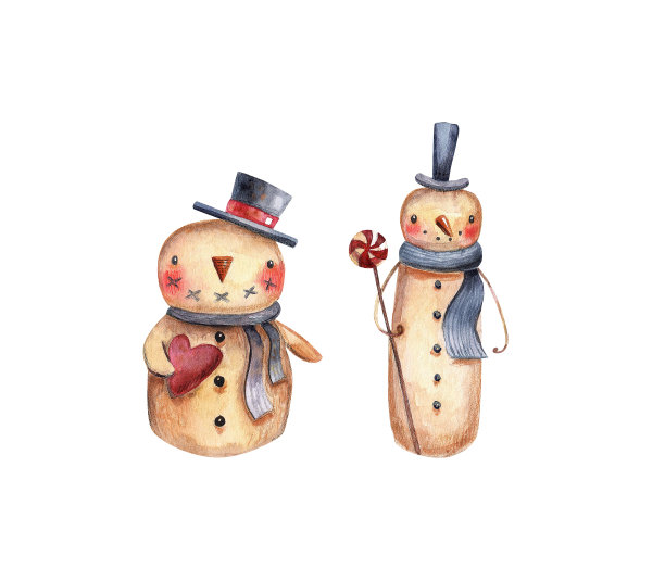 可爱的卡通风格的水彩画雪人。孤立在白色背景上的幼稚手绘插图。圣诞插画滑稽的雪人复古风格。图片下载