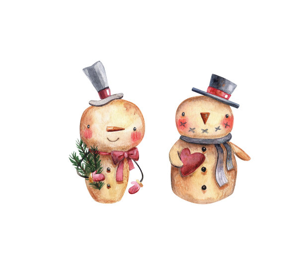 可爱的卡通风格的水彩画雪人。孤立在白色背景上的幼稚手绘插图。圣诞插画滑稽的雪人复古风格。图片下载