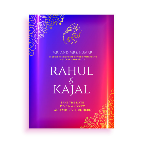 五彩缤纷的印度婚礼请柬豪华卡片设计图片下载