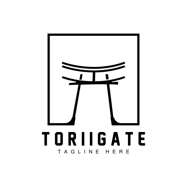 鸟居门标志，日本历史门图标矢量，中文插图，木制设计公司品牌模板图片下载