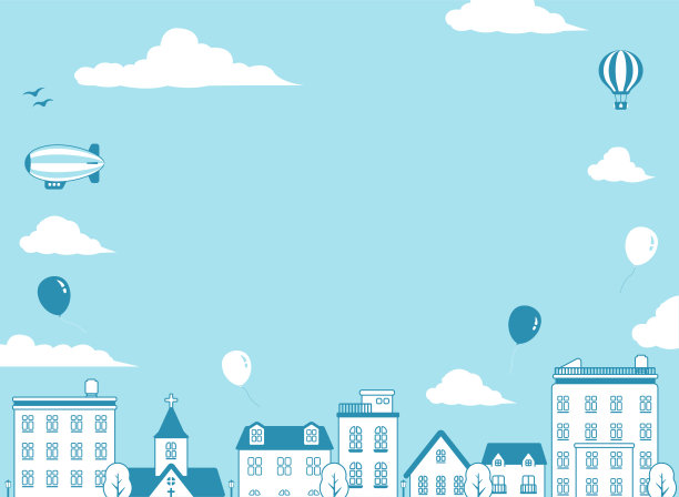 现代城市景观，城镇街道矢量横幅插画(文字空间)图片下载