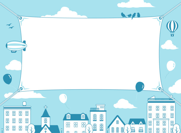 现代城市景观，城镇街道矢量横幅插画(文字空间)图片下载