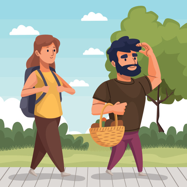 旅行者夫妇在公园散步图片下载