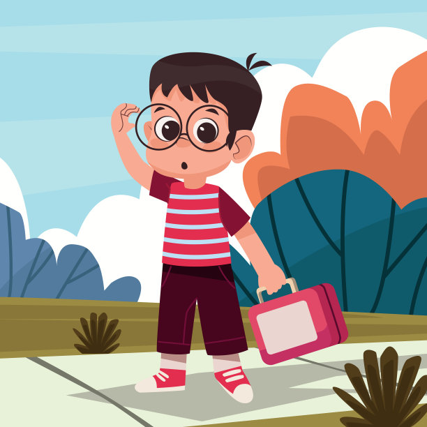 学生男孩与饭盒的场景图片下载