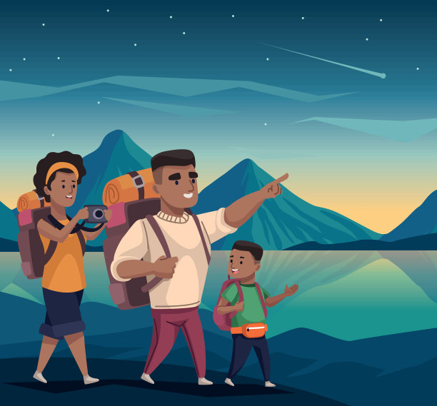 非洲裔家庭旅行者在湖里图片下载