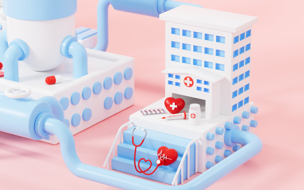 卡通医院模型及医疗器械，医疗概念主题，3d渲染。图片下载