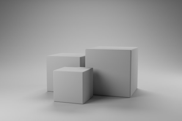 白色房间背景上的现代平台展台领奖台展示。用于空产品货架或展览舞台背景 3D 渲染。图片下载