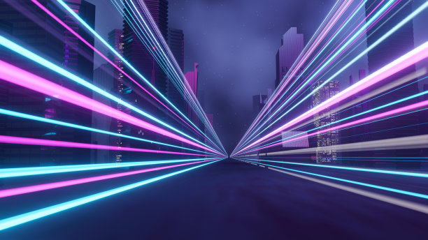 3d渲染的赛博朋克夜城景观概念。灯光在黑暗的场景中发光。晚上的生活。5g技术网络。超越世代和未来的科幻首都和建筑场景。图片下载