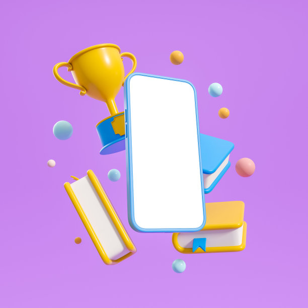 智能手机空屏幕和冠军杯与书图片下载