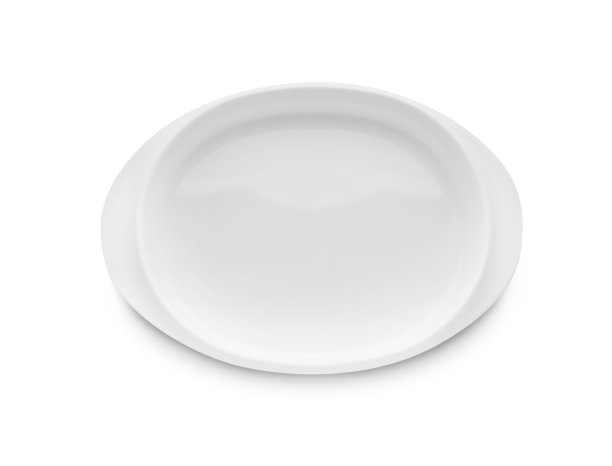 塑料板隔离在白色，俯视图。婴儿食品服务图片下载